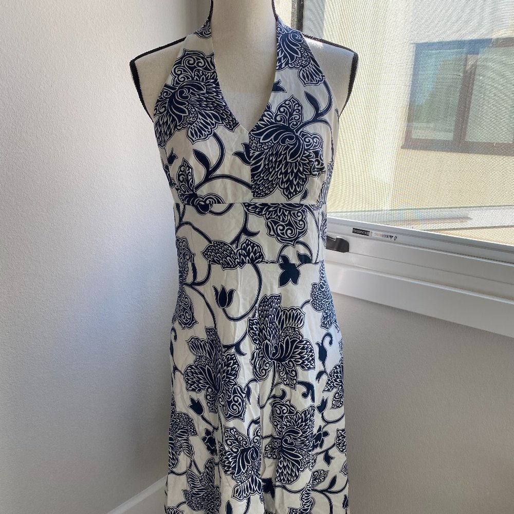 Ann Taylor Blue and White Paisley Halter dress